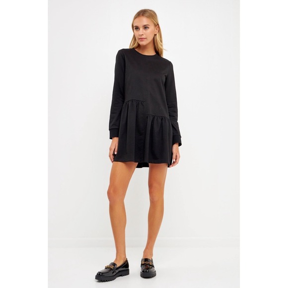 NEW English Factory Unbalanced Seam Long Sleeve Mini Dress Size Medium Black‎ - Picture 1 of 6